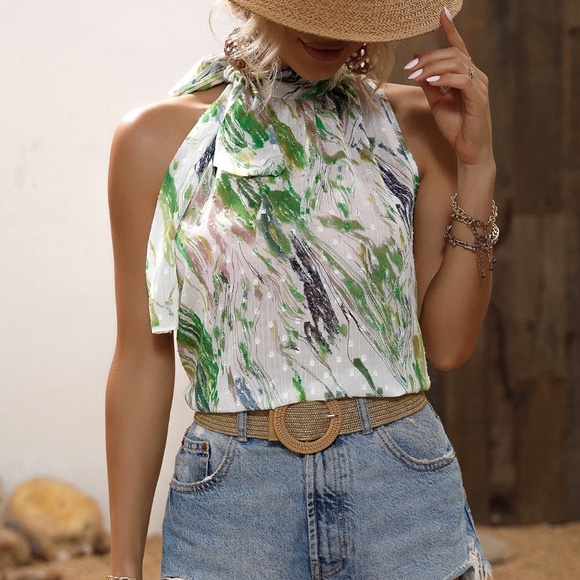 BellanBlue Tops - Boho Tie Dye Swiss Dot Halter Top